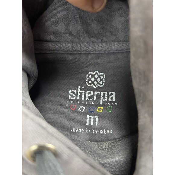 Sherpa Hoodie Mens Medium Gray Pullover Fleece Logo Raglan Kangaroo Pocket - Picture 3 of 9